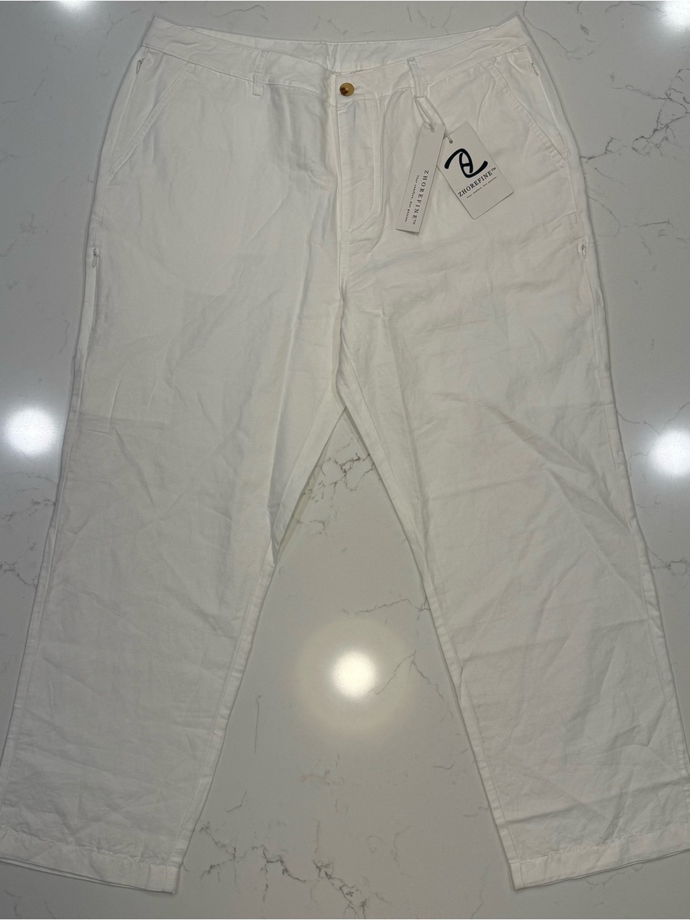 Zhorefine Pants Sz 36W/28L Woman’s White Ramie Cotton Pants Many Pockets NWT!!